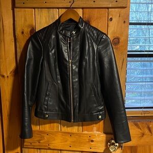 Cole Haan Black Faux Leather Jacket with Quilted Accents